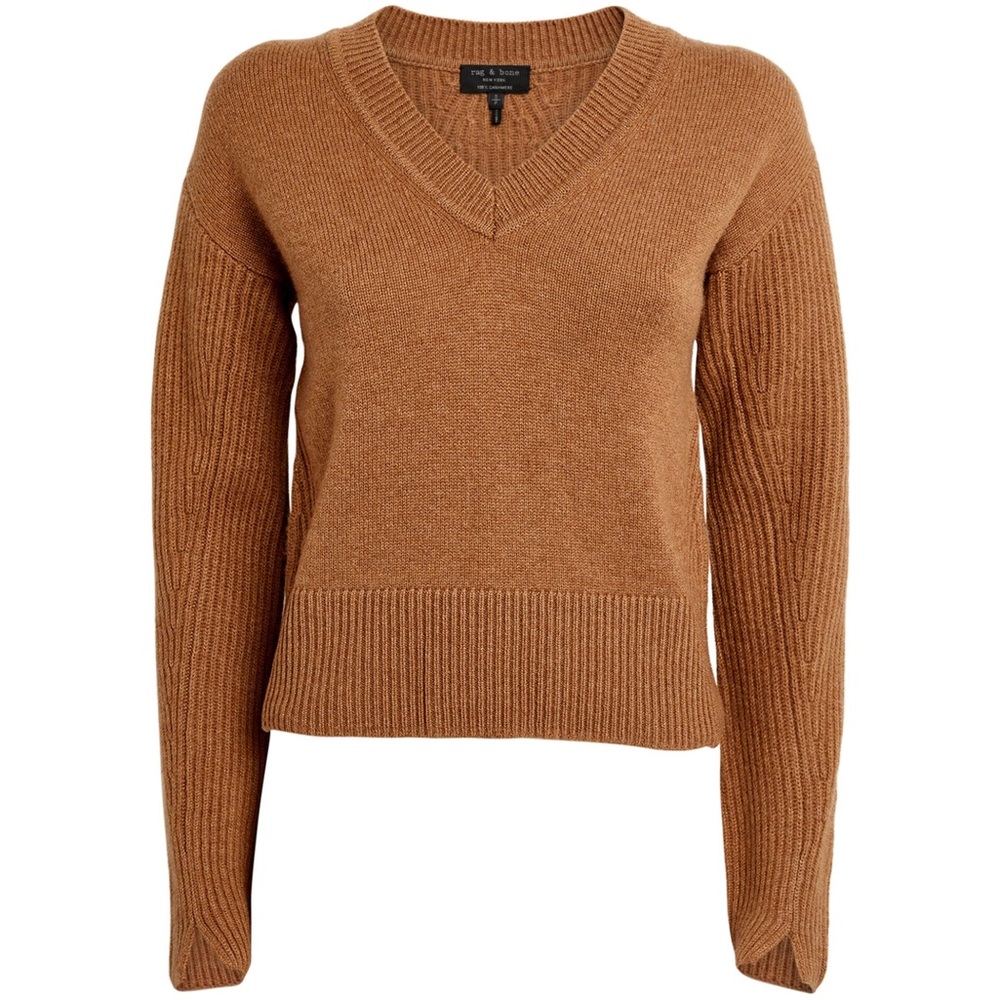BNWT Rag & Bone Pierce cashmere shrunken vee in camel size M 100% Cashmere